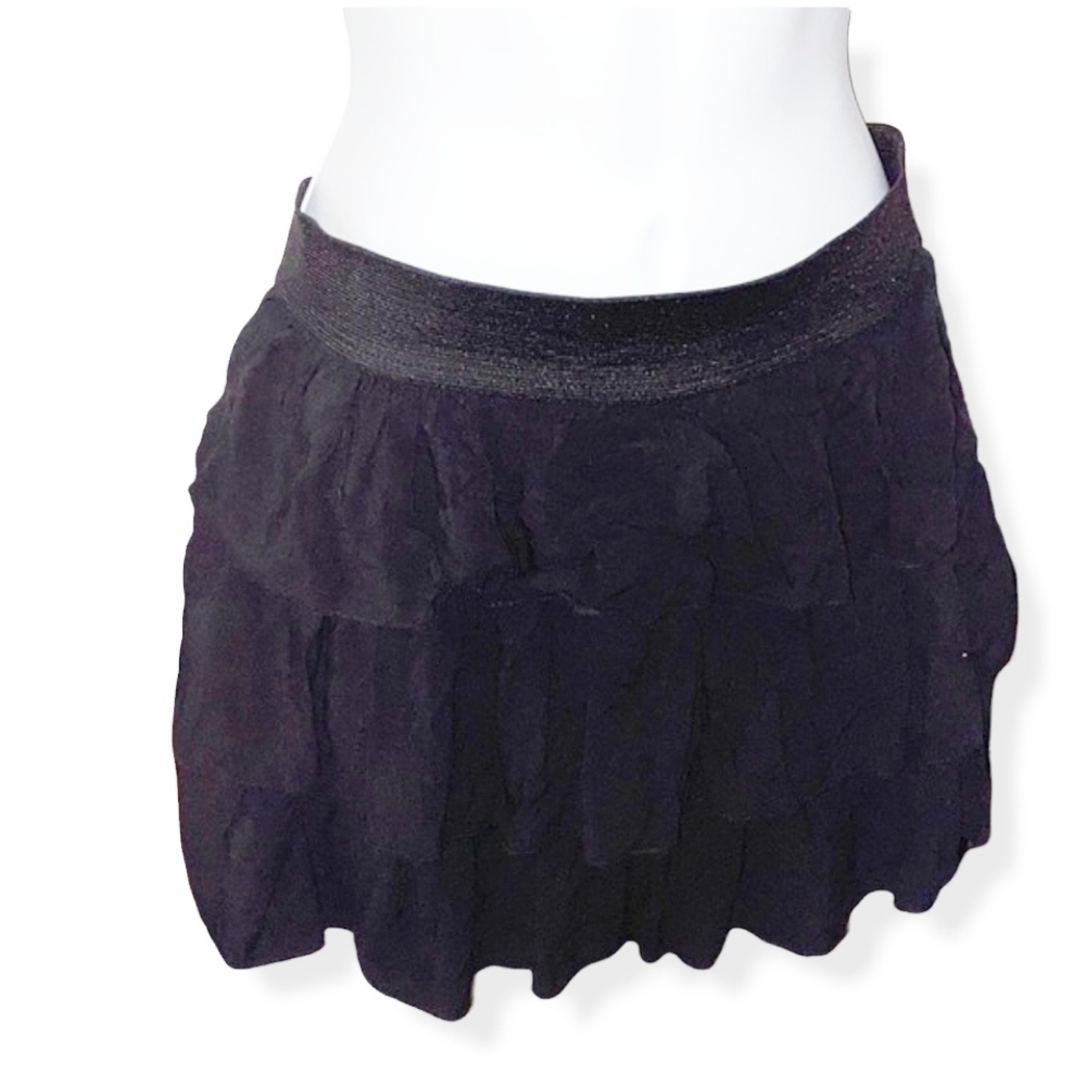 Vintage Ruffles elastic pull on black flouncy lined poufy mini skirt